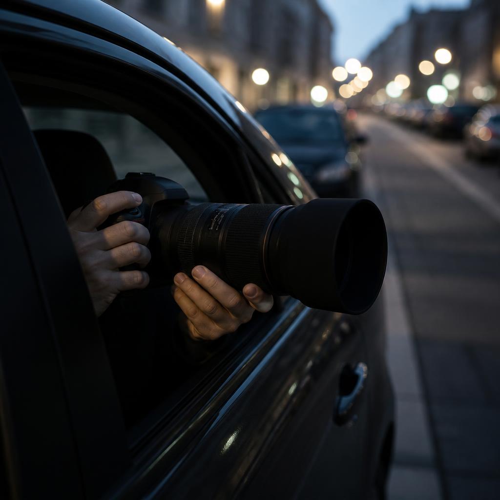 Diskrete Observation aus einem Fahrzeug mit Teleobjektiv